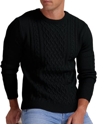 Askdeer Men's Pullover Sweater Fisherman Cable Knit Crewneck Sweater Winter Casual Knitted Sweaters with Ribbing Edge in Saudi Arabia