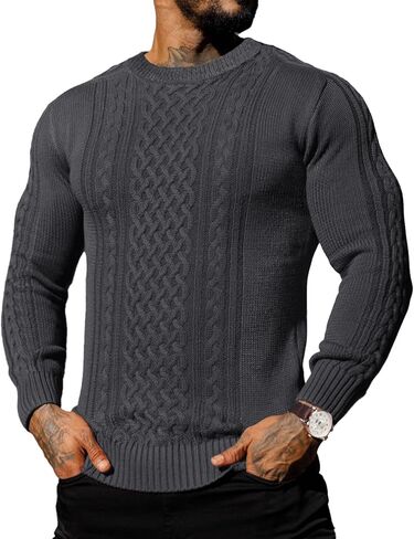 Askdeer Men's Pullover Sweater Fisherman Cable Knit Crewneck Sweater Winter Casual Knitted Sweaters with Ribbing Edge in Saudi Arabia