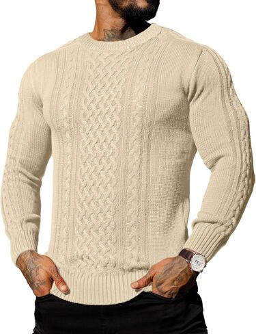 Askdeer Men's Pullover Sweater Fisherman Cable Knit Crewneck Sweater Winter Casual Knitted Sweaters with Ribbing Edge in Saudi Arabia