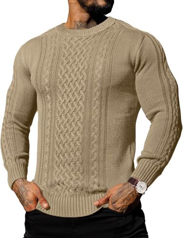Askdeer Men's Pullover Sweater Fisherman Cable Knit Crewneck Sweater Winter Casual Knitted Sweaters with Ribbing Edge in Saudi Arabia