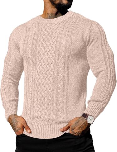 Askdeer Men's Pullover Sweater Fisherman Cable Knit Crewneck Sweater Winter Casual Knitted Sweaters with Ribbing Edge in Saudi Arabia
