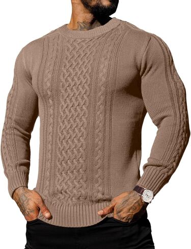 Askdeer Men's Pullover Sweater Fisherman Cable Knit Crewneck Sweater Winter Casual Knitted Sweaters with Ribbing Edge in Saudi Arabia