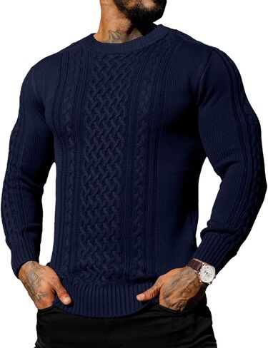 Askdeer Men's Pullover Sweater Fisherman Cable Knit Crewneck Sweater Winter Casual Knitted Sweaters with Ribbing Edge in Saudi Arabia