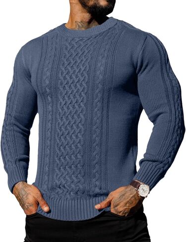 Askdeer Men's Pullover Sweater Fisherman Cable Knit Crewneck Sweater Winter Casual Knitted Sweaters with Ribbing Edge in Saudi Arabia