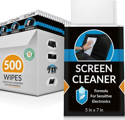 Screen Cleaner Wipes by iCloth – Individually Wrapped – Travel Size – Streak-Free – Clean Your Phone, iPad, Laptop, Computer Screen and More – 24 Wipes (5" x 7") in Kuwait