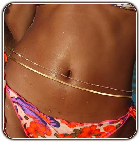 Gold Body Chain for Women Belly Waist Chain Sexy Bikini Beach Jewelry for Women Waterproof Cute Hips Stomach chain Belt Summer Vacation Accessories Gift For Her Boho Jewelry Adjustable 26.5-37Inch in Saudi Arabia