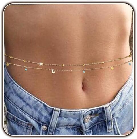 Gold Body Chain for Women Belly Waist Chain Sexy Bikini Beach Jewelry for Women Waterproof Cute Hips Stomach chain Belt Summer Vacation Accessories Gift For Her Boho Jewelry Adjustable 26.5-37Inch in Saudi Arabia