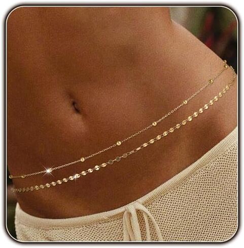 Gold Body Chain for Women Belly Waist Chain Sexy Bikini Beach Jewelry for Women Waterproof Cute Hips Stomach chain Belt Summer Vacation Accessories Gift For Her Boho Jewelry Adjustable 26.5-37Inch in Saudi Arabia