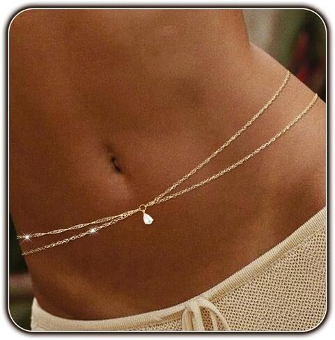 Gold Body Chain for Women Belly Waist Chain Sexy Bikini Beach Jewelry for Women Waterproof Cute Hips Stomach chain Belt Summer Vacation Accessories Gift For Her Boho Jewelry Adjustable 26.5-37Inch in Saudi Arabia