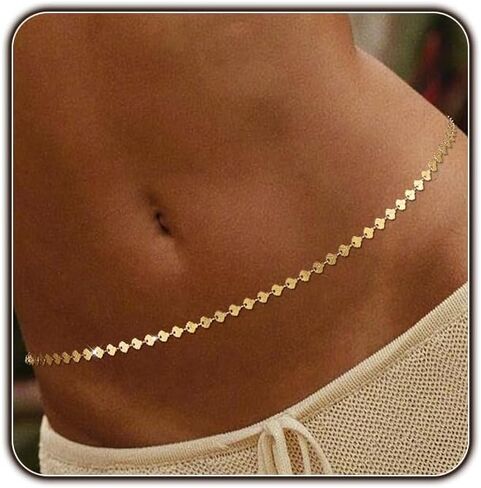 Gold Body Chain for Women Belly Waist Chain Sexy Bikini Beach Jewelry for Women Waterproof Cute Hips Stomach chain Belt Summer Vacation Accessories Gift For Her Boho Jewelry Adjustable 26.5-37Inch in Saudi Arabia