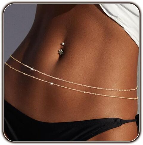Gold Body Chain for Women Belly Waist Chain Sexy Bikini Beach Jewelry for Women Waterproof Cute Hips Stomach chain Belt Summer Vacation Accessories Gift For Her Boho Jewelry Adjustable 26.5-37Inch in Saudi Arabia