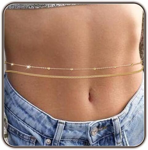 Gold Body Chain for Women Belly Waist Chain Sexy Bikini Beach Jewelry for Women Waterproof Cute Hips Stomach chain Belt Summer Vacation Accessories Gift For Her Boho Jewelry Adjustable 26.5-37Inch in Saudi Arabia