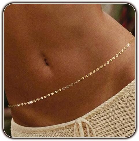Gold Body Chain for Women Belly Waist Chain Sexy Bikini Beach Jewelry for Women Waterproof Cute Hips Stomach chain Belt Summer Vacation Accessories Gift For Her Boho Jewelry Adjustable 26.5-37Inch in Saudi Arabia