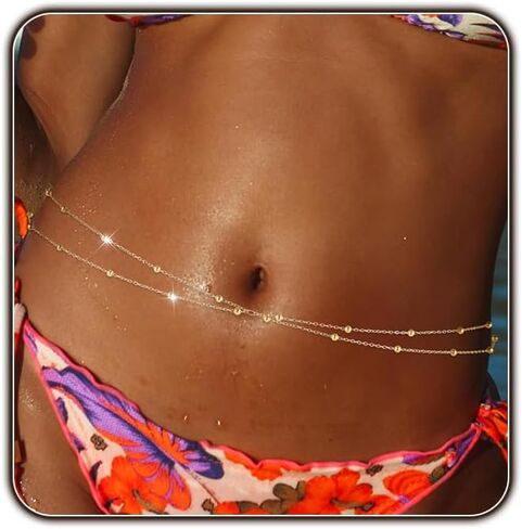 Gold Body Chain for Women Belly Waist Chain Sexy Bikini Beach Jewelry for Women Waterproof Cute Hips Stomach chain Belt Summer Vacation Accessories Gift For Her Boho Jewelry Adjustable 26.5-37Inch in Saudi Arabia