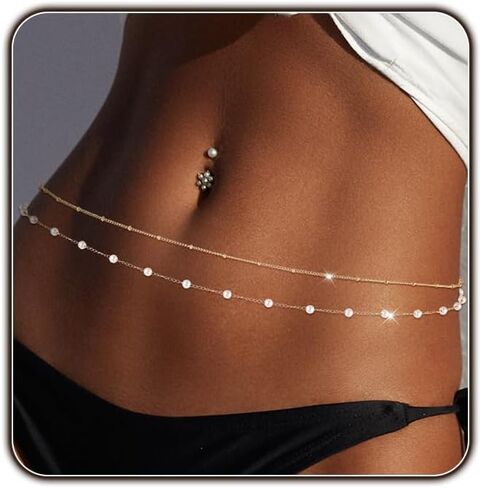 Gold Body Chain for Women Belly Waist Chain Sexy Bikini Beach Jewelry for Women Waterproof Cute Hips Stomach chain Belt Summer Vacation Accessories Gift For Her Boho Jewelry Adjustable 26.5-37Inch in Saudi Arabia