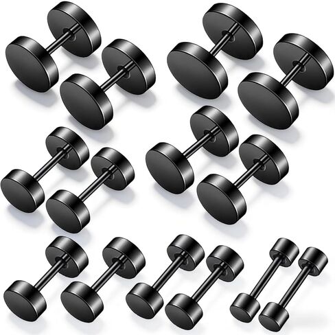14 Pcs Fake Gauge Earrings, Faux Gauges for Women Fake Plugs Black Earrings for Women Round Ear Studs Stainless Steel Dot Studs 4-10mm 7 Sizes Disc Gauges in Saudi Arabia