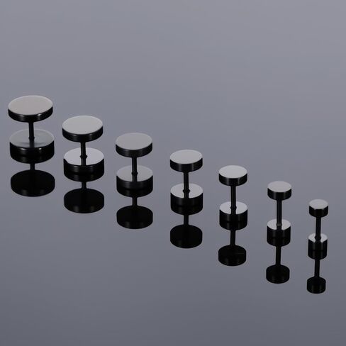 14 Pcs Fake Gauge Earrings, Faux Gauges for Women Fake Plugs Black Earrings for Women Round Ear Studs Stainless Steel Dot Studs 4-10mm 7 Sizes Disc Gauges in Saudi Arabia