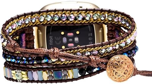 Boho Stone Watch Strap Compatible with Fitbit Versa 4/Versa 3/Sense 2/Sense,Women Men Handmade Natural Stone Colorful Jasper Strap for Versa 2 /Versa/Versa Lite in Saudi Arabia