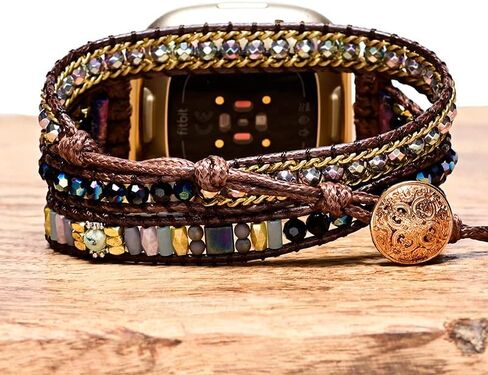 Boho Stone Watch Strap Compatible with Fitbit Versa 4/Versa 3/Sense 2/Sense,Women Men Handmade Natural Stone Colorful Jasper Strap for Versa 2 /Versa/Versa Lite in Saudi Arabia