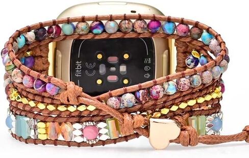 Boho Stone Watch Strap Compatible with Fitbit Versa 4/Versa 3/Sense 2/Sense,Women Men Handmade Natural Stone Colorful Jasper Strap for Versa 2 /Versa/Versa Lite in Saudi Arabia