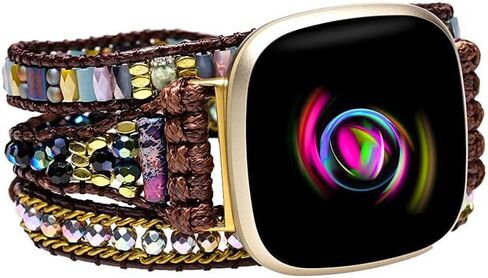 Boho Stone Watch Strap Compatible with Fitbit Versa 4/Versa 3/Sense 2/Sense,Women Men Handmade Natural Stone Colorful Jasper Strap for Versa 2 /Versa/Versa Lite in Saudi Arabia