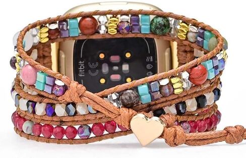 Boho Stone Watch Strap Compatible with Fitbit Versa 4/Versa 3/Sense 2/Sense,Women Men Handmade Natural Stone Colorful Jasper Strap for Versa 2 /Versa/Versa Lite in Saudi Arabia