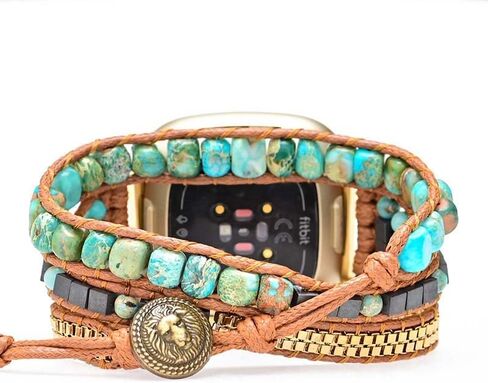 Boho Stone Watch Strap Compatible with Fitbit Versa 4/Versa 3/Sense 2/Sense,Women Men Handmade Natural Stone Colorful Jasper Strap for Versa 2 /Versa/Versa Lite in Saudi Arabia