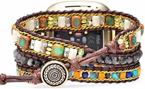 Boho Stone Watch Strap Compatible with Fitbit Versa 4/Versa 3/Sense 2/Sense,Women Men Handmade Natural Stone Colorful Jasper Strap for Versa 2 /Versa/Versa Lite in Saudi Arabia