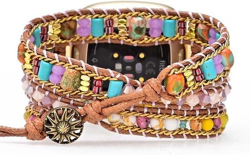 Boho Stone Watch Strap Compatible with Fitbit Versa 4/Versa 3/Sense 2/Sense,Women Men Handmade Natural Stone Colorful Jasper Strap for Versa 2 /Versa/Versa Lite in Saudi Arabia