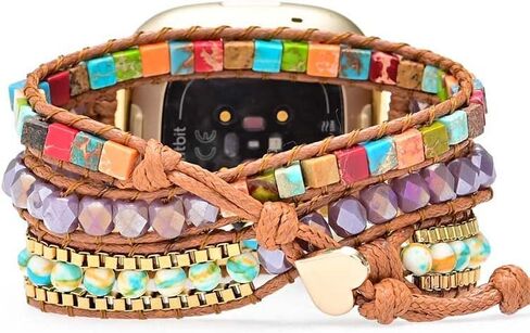 Boho Stone Watch Strap Compatible with Fitbit Versa 4/Versa 3/Sense 2/Sense,Women Men Handmade Natural Stone Colorful Jasper Strap for Versa 2 /Versa/Versa Lite in Saudi Arabia