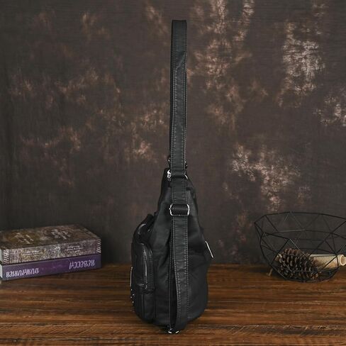 Convertible Hobo Handbag for Women, Genuine Leather Shoulder Bag with Rivets and Multiple Pockets for Work and Travel in Saudi Arabia