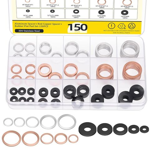 160Pcs Oil Drain Plug Gasket Set, Metric Aluminum & Copper Oil Drain Plug Washers Crush Washers Seals Flat Washers Compatible with Toyota/Audi/BMW (M6 M8 M10 M12 M14 M16 M18 M20) in Kuwait