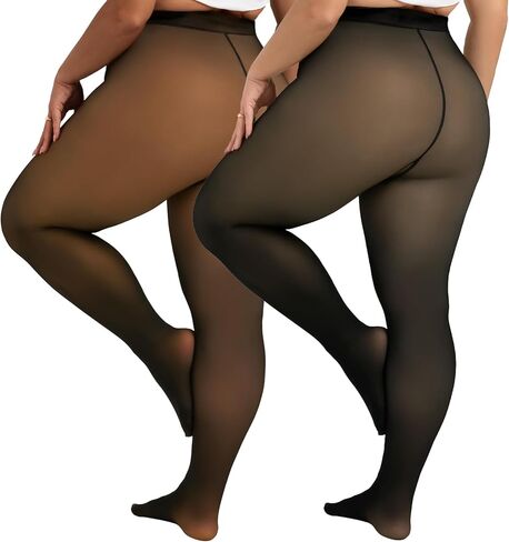 UniikStuff 2 Pairs Plus Size Fleece Lined Tights Womens- Winter Warm Fake Translucent Thermal Pantyhose leggings in Saudi Arabia