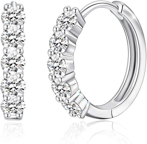 Moissanite Hoop Earrings for Women, 18K White Gold Plated 925 Sterling Silver VVS Round Cut Lab Created Diamond Huggie Brilliant Round Cut Earrings Hypoallergenic, Moissanite Jewelry Gifts for Her in Saudi Arabia