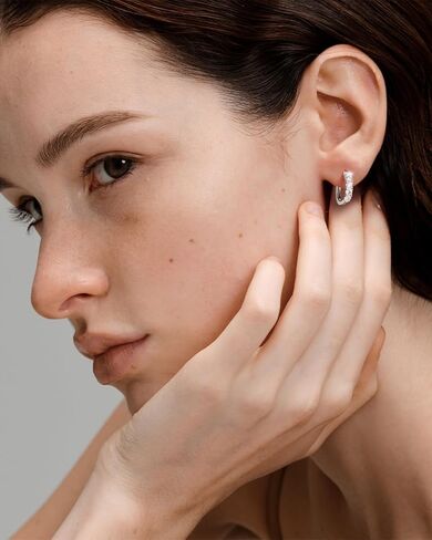 Moissanite Hoop Earrings for Women, 18K White Gold Plated 925 Sterling Silver VVS Round Cut Lab Created Diamond Huggie Brilliant Round Cut Earrings Hypoallergenic, Moissanite Jewelry Gifts for Her in Saudi Arabia