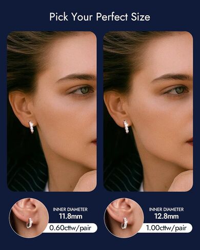 Moissanite Hoop Earrings for Women, 18K White Gold Plated 925 Sterling Silver VVS Round Cut Lab Created Diamond Huggie Brilliant Round Cut Earrings Hypoallergenic, Moissanite Jewelry Gifts for Her in Saudi Arabia