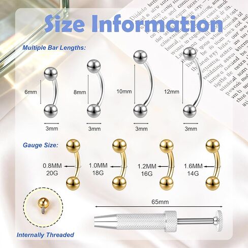 G23 Titanium 20G 18G 16G 14G Eyebrow Piercing Jewelry Rook Rings Curved Barbell Tiny Eyebrow Ring Internal Thread Labret Lip Daith Rook Earrings Navel Belly Button Rings in Saudi Arabia