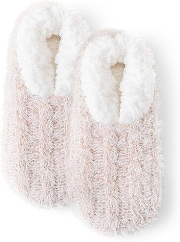 Sherpa Fleece Lined Fur Fuzzy Slipper Socks,Non Slip Fuzzy Plush Cable-Knit Home Slippers Ankle Socks for Women in Saudi Arabia
