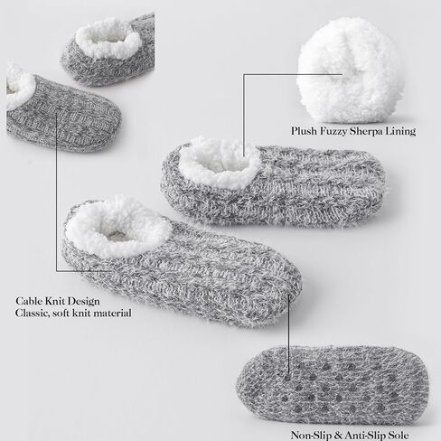 Sherpa Fleece Lined Fur Fuzzy Slipper Socks,Non Slip Fuzzy Plush Cable-Knit Home Slippers Ankle Socks for Women in Saudi Arabia