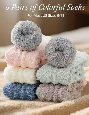 6 Pairs Warm Cozy Gifts for Women, Womens Winter Fuzzy Socks, Stocking Stuufers, Fluffy Fuzzy Plush Sleeping Slipper Socks - Soft Warm Fabric [6 colors] in Saudi Arabia