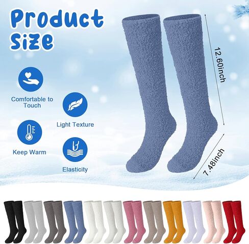 Liitrsh 12 Pairs Fuzzy Socks for Women Knee Fuzzy Socks Long Slipper Socks Warm Cute Winter Socks High Cozy Christmas Fluffy Socks for Women Comfort Sleeping Home, 12 Colors in Saudi Arabia