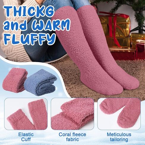 Liitrsh 12 Pairs Fuzzy Socks for Women Knee Fuzzy Socks Long Slipper Socks Warm Cute Winter Socks High Cozy Christmas Fluffy Socks for Women Comfort Sleeping Home, 12 Colors in Saudi Arabia