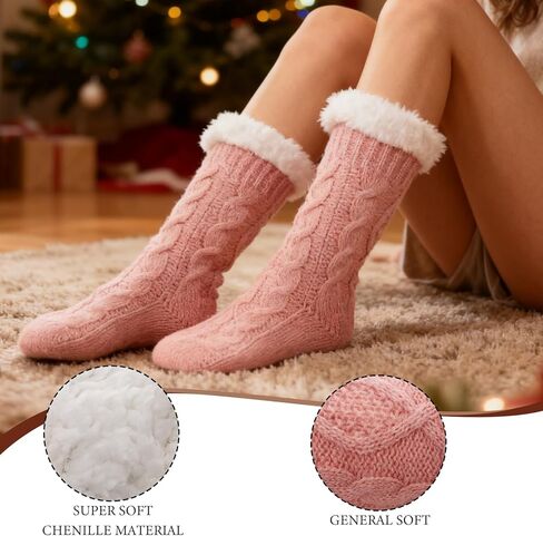 Women Slipper Socks Cozy Winter Warm Fuzzy Socks Non Slip Home Christmas Sock Khaki in Saudi Arabia
