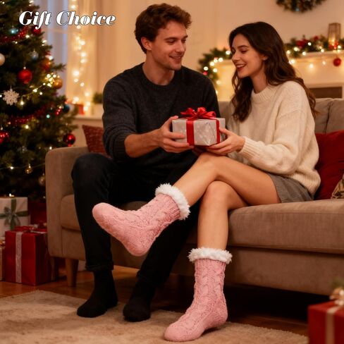 Women Slipper Socks Cozy Winter Warm Fuzzy Socks Non Slip Home Christmas Sock Khaki in Saudi Arabia