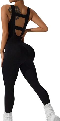 WDIRARA Women's Backless Workout Jumpsuit Seamless Yoga Gym Bodycon Romper Unitard in Saudi Arabia