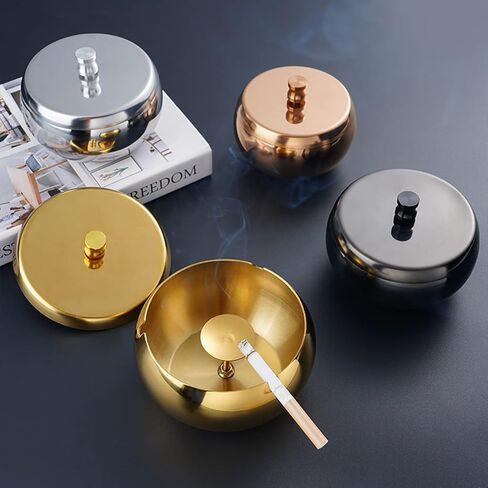 Large Outdoor Ashtray with Lid, hanlongyu Stainless Steel Ash Tray Sets for Weed, Metal Windproof Ashtrays for Cigarettes, Smokers, Desktop Smoking Ashtray Office Patio Home Decor in Saudi Arabia