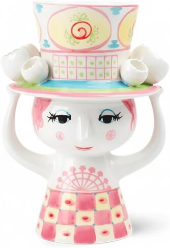 Bjorn Wiinblad Lady مع مزهرية قبعة، وردي وأصفر، ارتفاع 8.1 بوصة، يتضمن صندوق هدايا in Kuwait