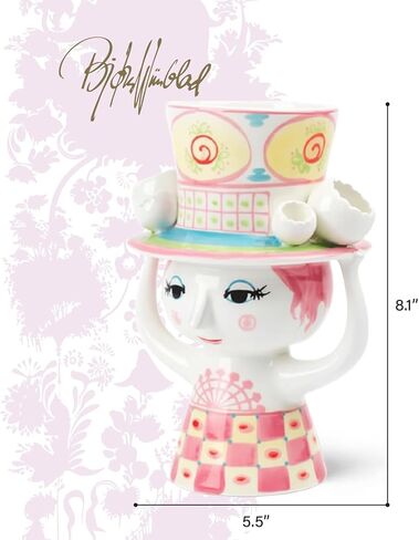 Bjorn Wiinblad Lady مع مزهرية قبعة، وردي وأصفر، ارتفاع 8.1 بوصة، يتضمن صندوق هدايا in Kuwait