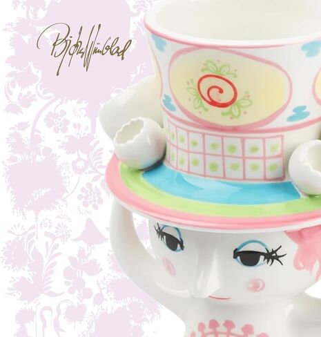 Bjorn Wiinblad Lady مع مزهرية قبعة، وردي وأصفر، ارتفاع 8.1 بوصة، يتضمن صندوق هدايا in Kuwait