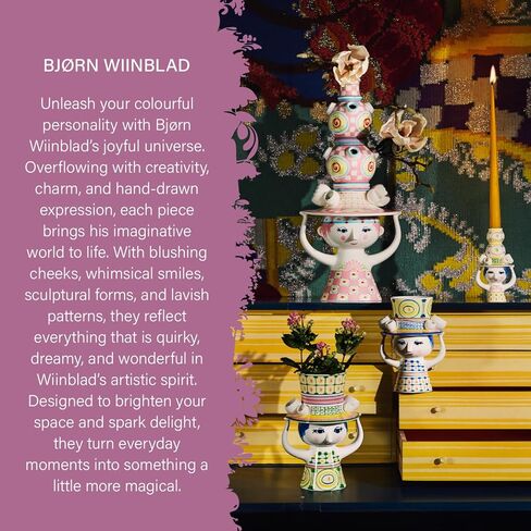 Bjorn Wiinblad Lady مع مزهرية قبعة، وردي وأصفر، ارتفاع 8.1 بوصة، يتضمن صندوق هدايا in Kuwait